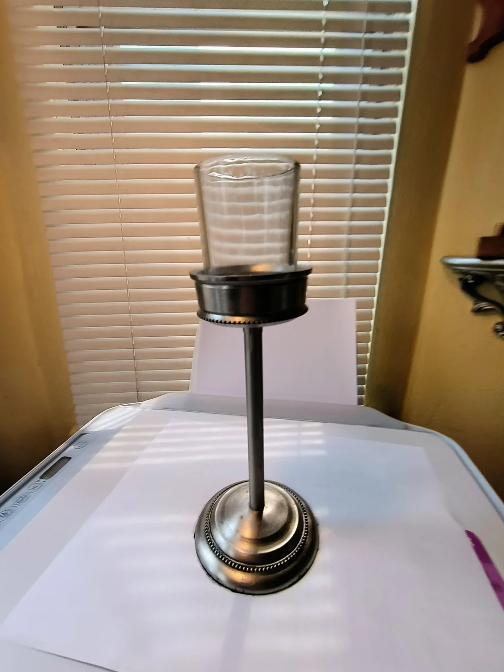 Metal Pedestal Candle Holder with Glass Hurricane - Silver Says T Light